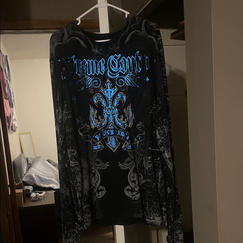 Black and Blue Graphic Long Sleeve Shirt